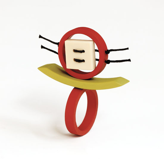 Suburban Tribal 4, ring. Repurposed plastic pipe & conduit, paint, acrylic, thread. © Blandine Hallé 2015