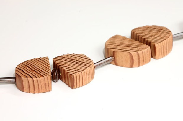 The Migrant, detail of necklace. Upcycled Baltic pine, copper, linen thread. © Blandine Hallé 2015